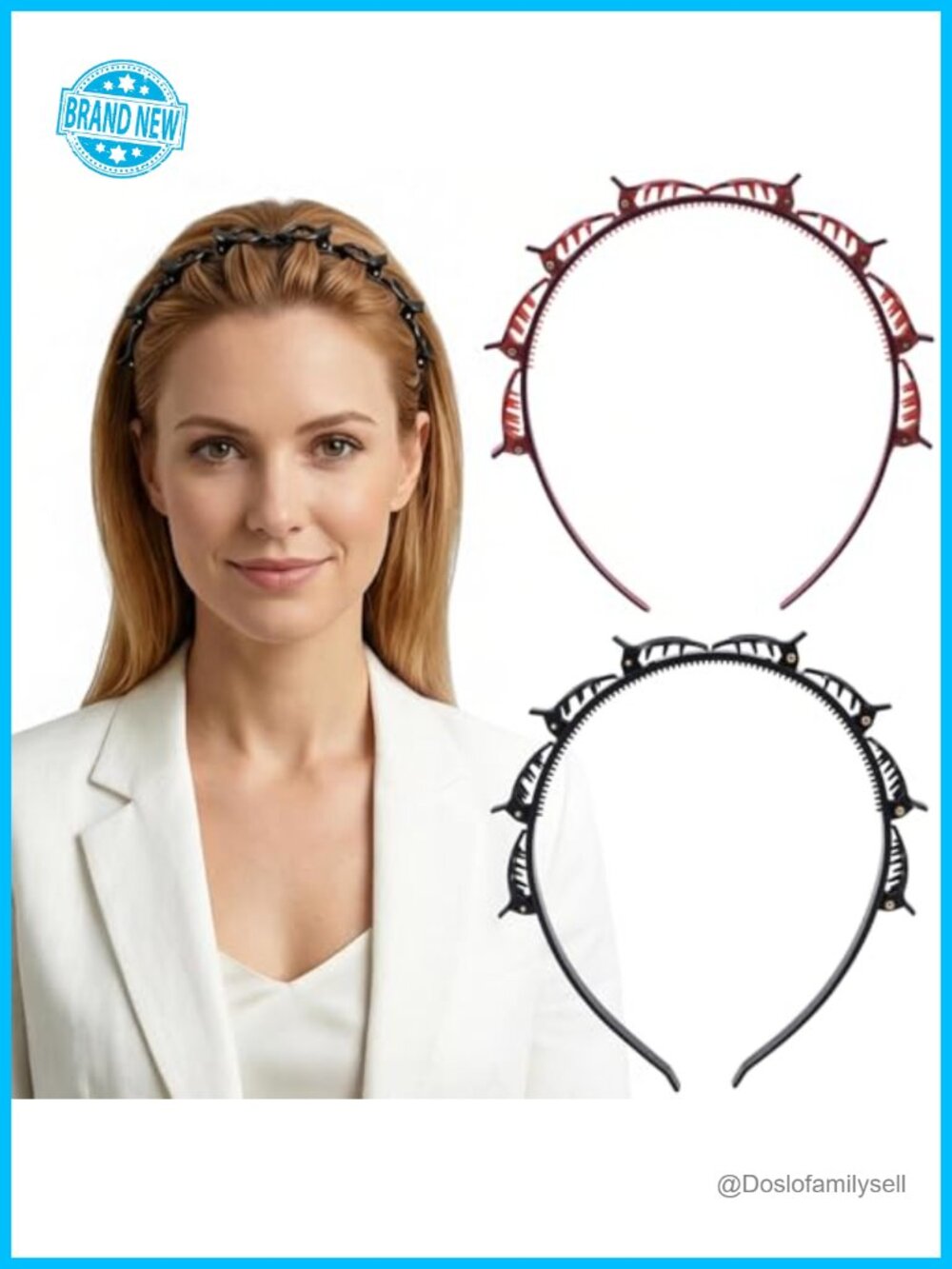 2pc Plastic Headband with Clips for Women Non-Slip Hair Accessories
